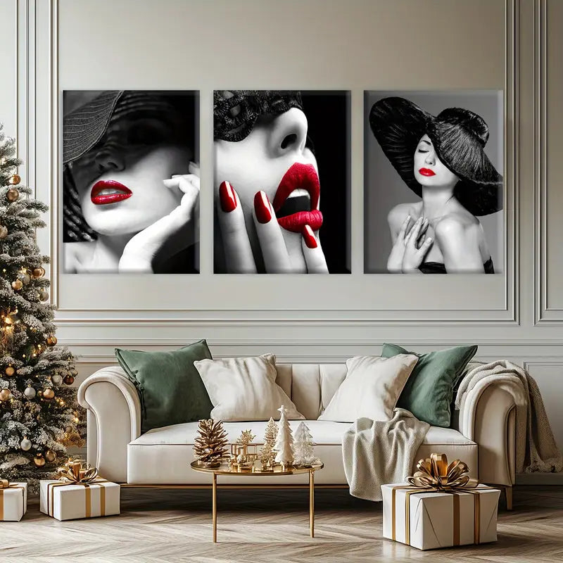 3pcs Wooden Framed Canvas, Character Lipstick Wall Art Set Canvas Framed 40x60cm - High Quality Print 100% Australian Made Wall Canvas Ready to Hang