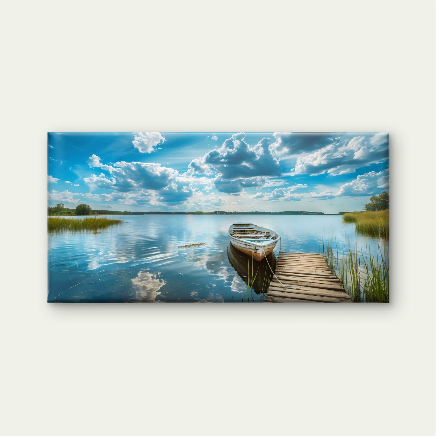 Quiet Lake Boat Dock Wall Art Canvas Office Home Room Framed 120x60cm