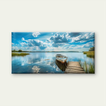 Quiet Lake Boat Dock Wall Art Canvas Office Home Room Framed 120x60cm