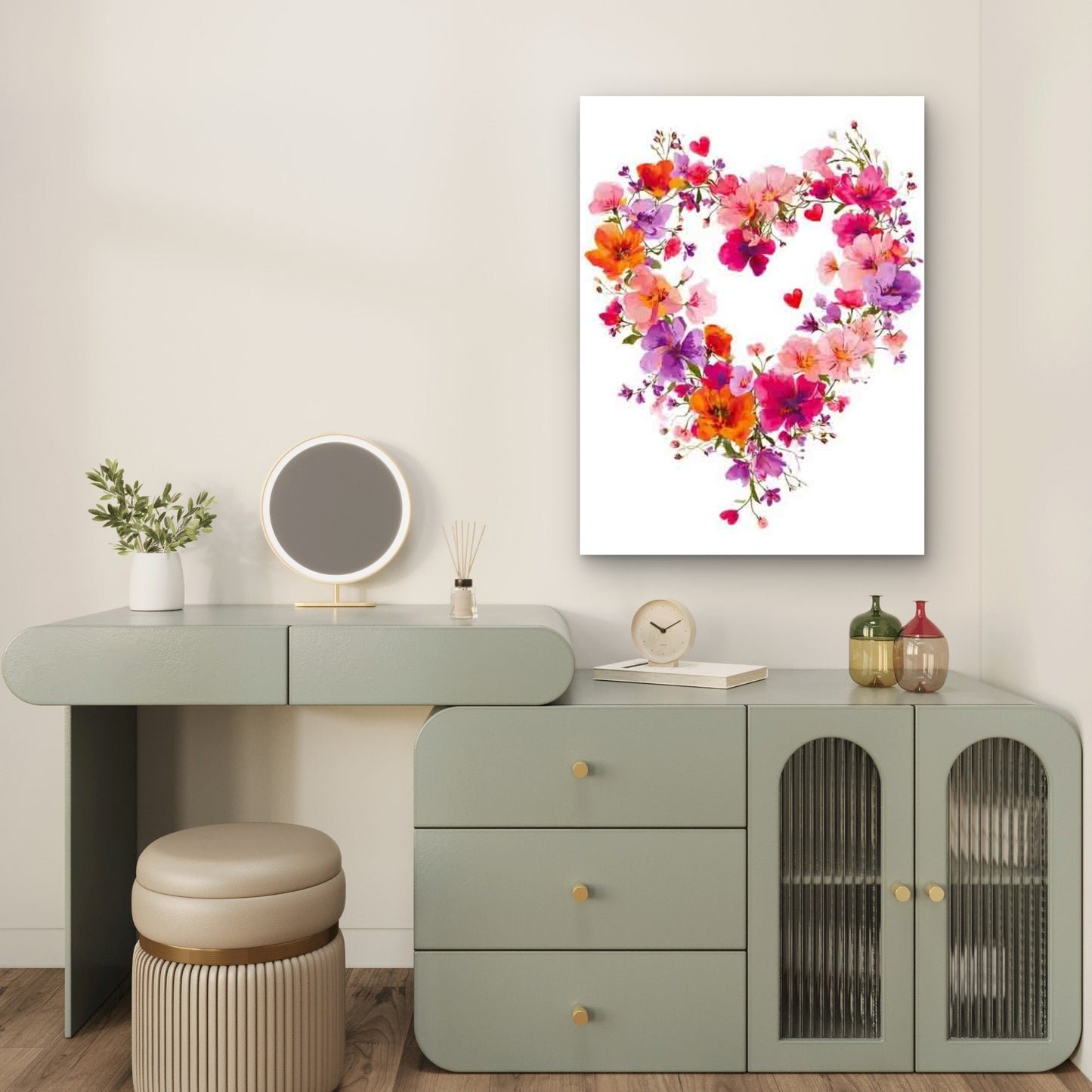 Floral Heart Wreath Metal Print Ready to Hang