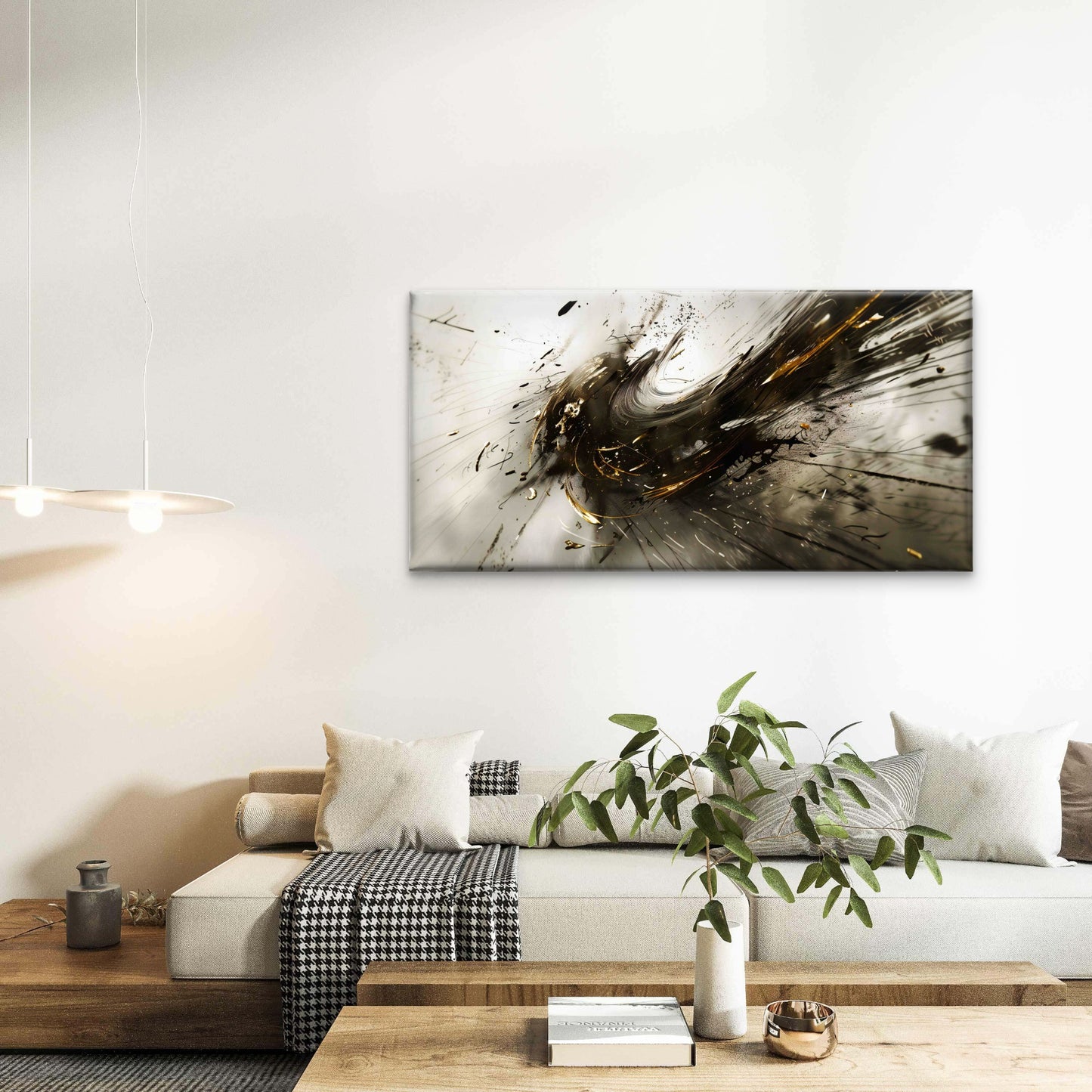 Abstract Harmony In Black Wall Art Canvas Office Home Room Framed 120x60cm - Bella Home Decor
