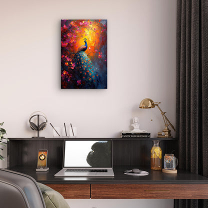 Abstract Peacock Oil Painting Bird Flower 40x60cm Metal Print Ready to Hang