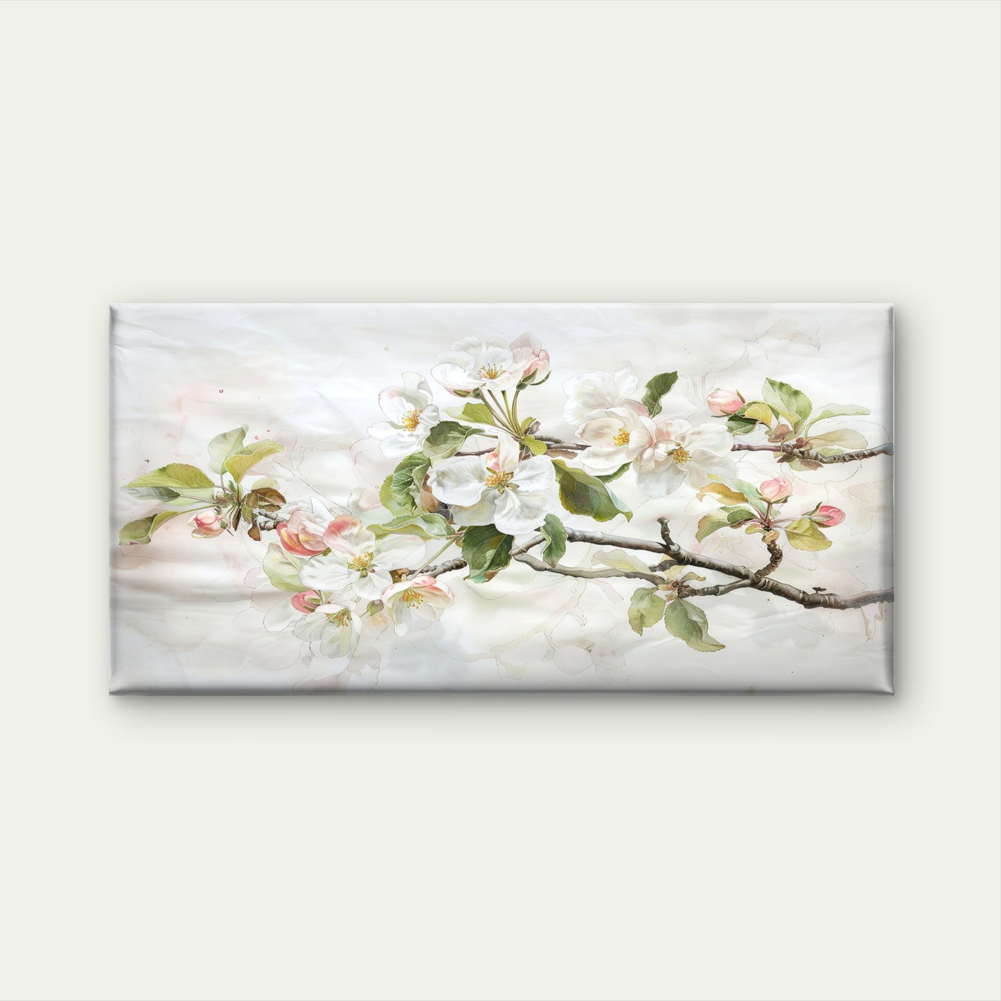 White Apple Blossom Flower Wall Art Canvas Office Home Room Framed 120x60cm