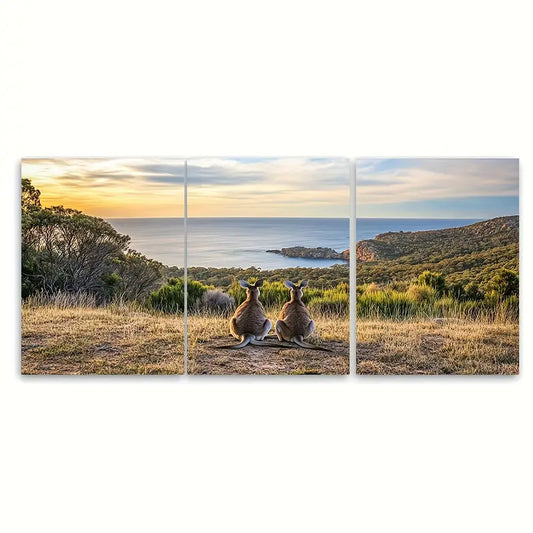 3pcs Kangaroo Island Sunset Coastal Australia Wall Art Set Canvas Framed 60x90cm - High Quality Print 100% Australian Made Wall Canvas Ready to Hang