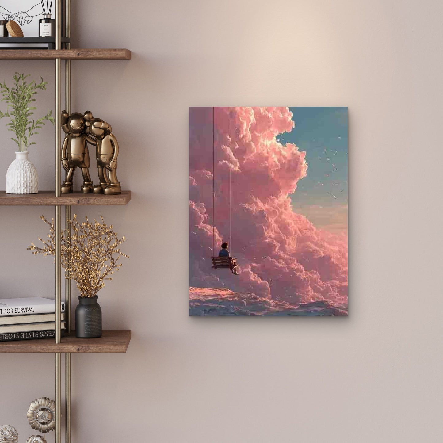 Girl on a Swing With Seagulls & Clouds Metal Print Ready to Hang