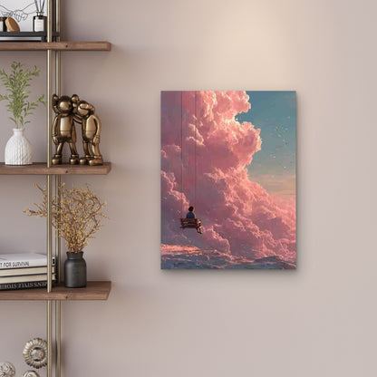 Girl on a Swing With Seagulls & Clouds Metal Print Ready to Hang