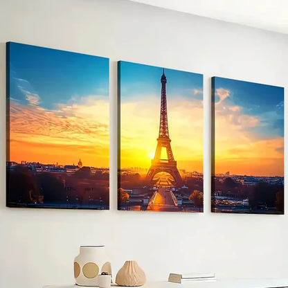 3pcs Eiffel Tower - Modern City Landmark Paris Wall Art Set Canvas Unframed - High Quality Print 100% Australian Made Wall Canvas - Bella Home Decor