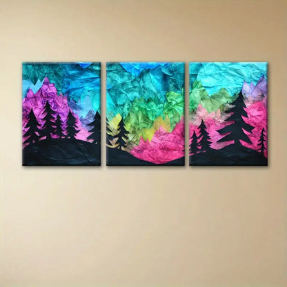 3pcs Aurora Borealis Forest Metal Print Ready to Hang Art - Bella Home Decor