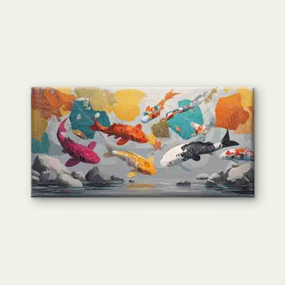 Serene Pond, Exotic Koi Fish Wall Art Canvas Office Home Room Framed 120x60cm