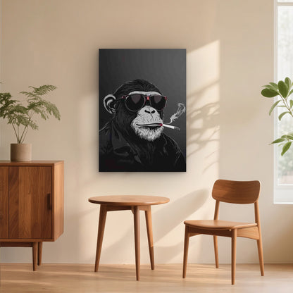 Gorilla in Glasses with a Cigarette in Mouth 60x90cm Metal Print Ready to Hang - Bella Home Decor
