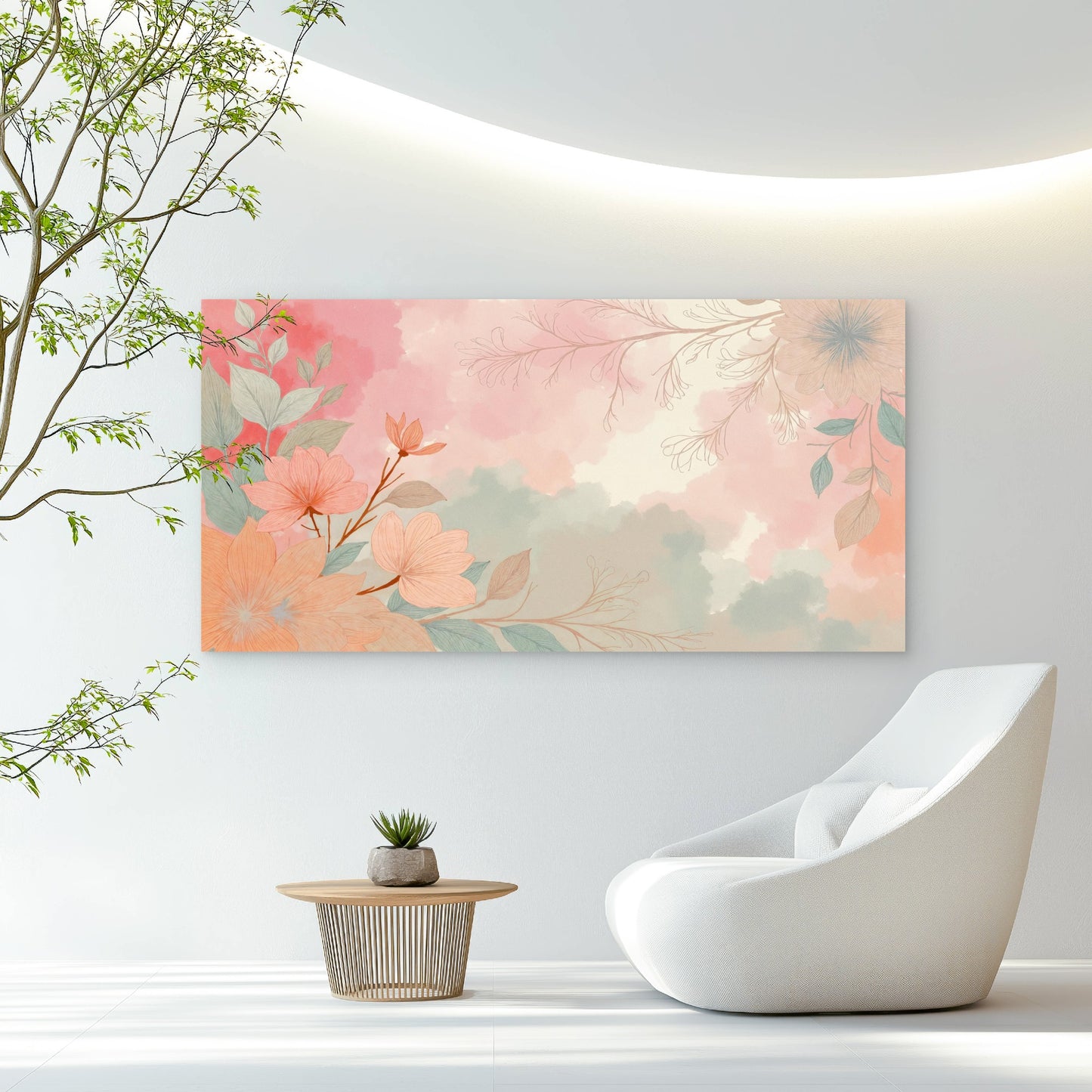 Serene Pink Botanical Blossom Wall Art Canvas Office Home Room Framed 120x60cm - Bella Home Decor