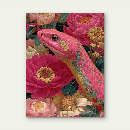 Pink Snake in a Blooming Garden Metal Print Ready to Hang