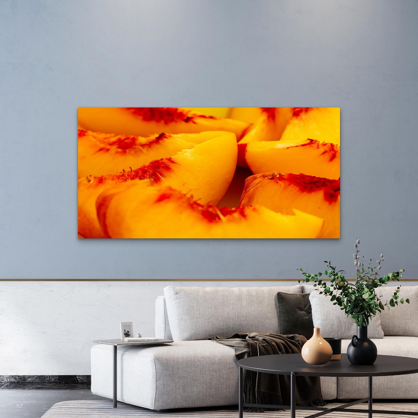 Fresh Sliced Peach Perfection Wall Art Canvas Office Home Room Framed 120x60cm