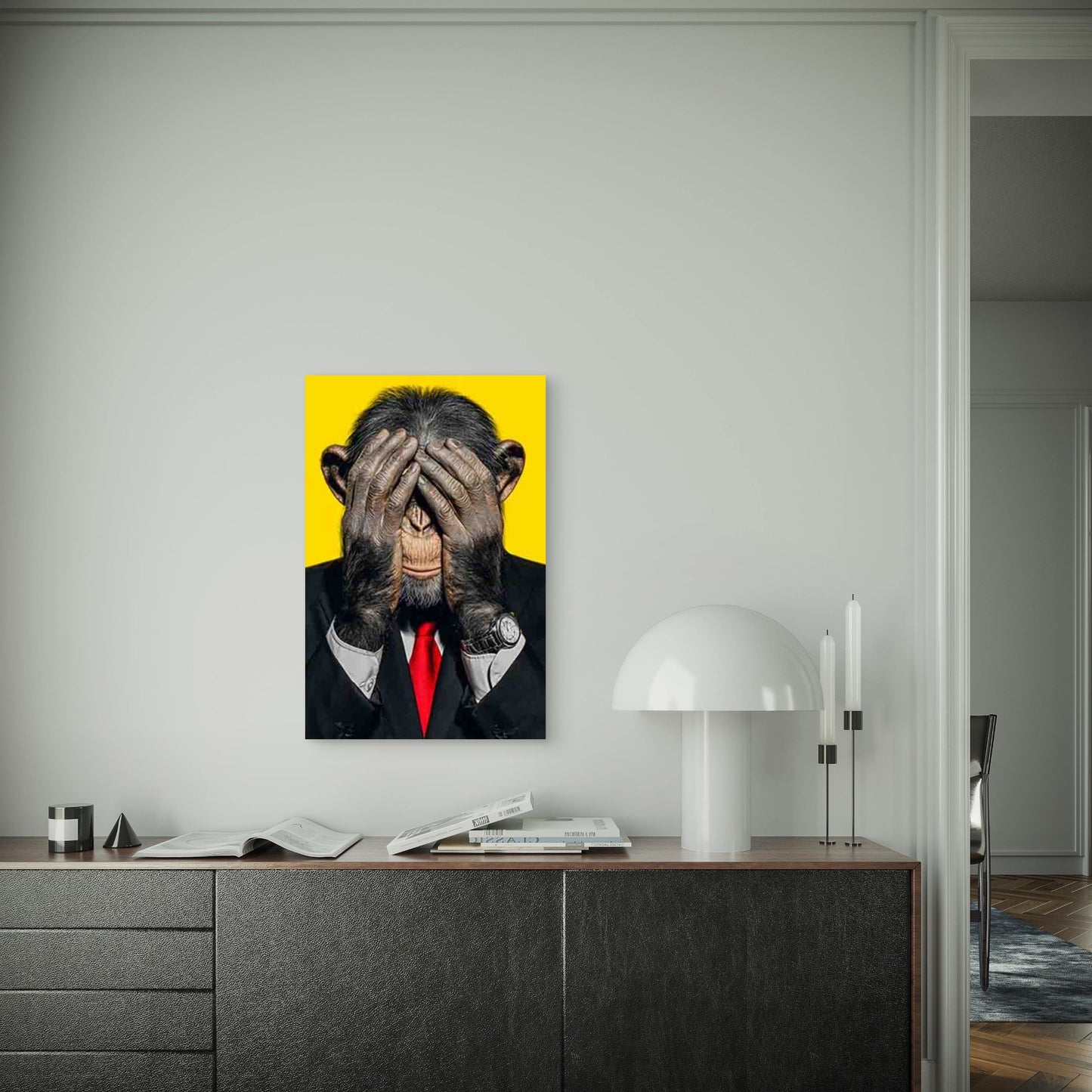 Business Chimp Covering Its Eyes Metal Print Ready to Hang - Bella Home Decor
