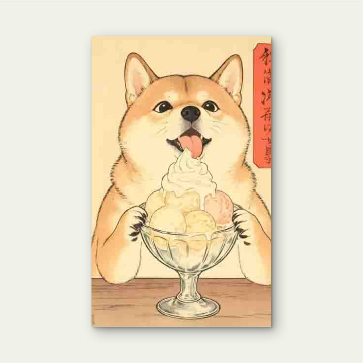 Japanese Shiba Inu Dog Eating Ice Cream Metal Print Ready to Hang