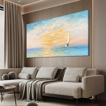 Coastal Beach Blue Sky Sunset Wall Art canvas office home room framed 120x60cm - Bella Home Decor