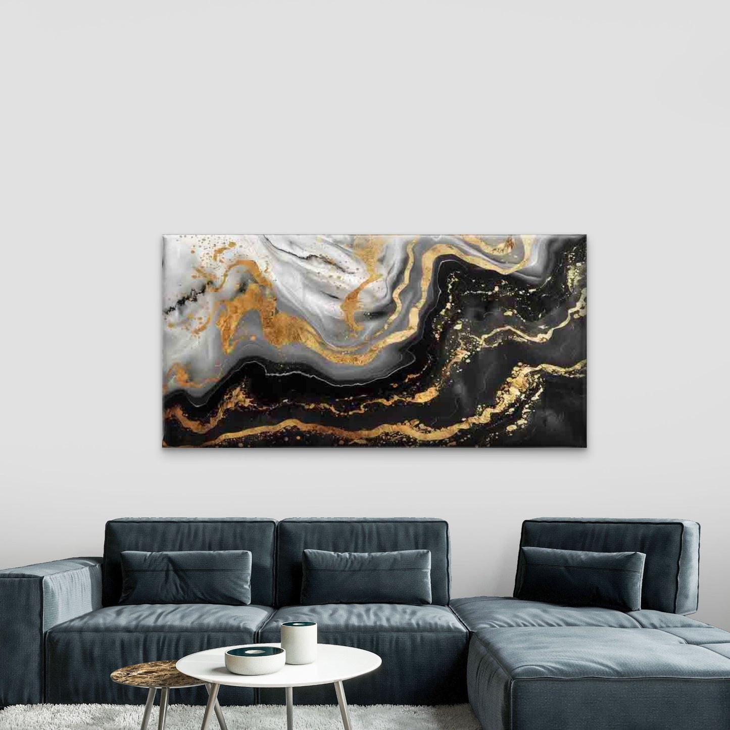Abstract Design with Black Whit Wall Art Canvas Office Home Room Framed 120x60cm - Bella Home Decor