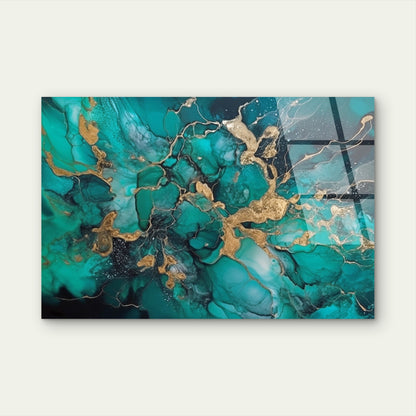 Emerald Green Gold Alcohol Ink Fluid  Acrylic Glass Printing Wall Art Australian Made Quality