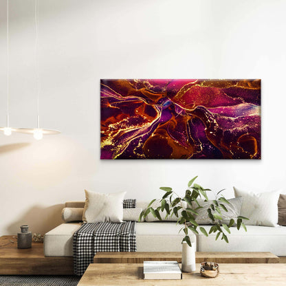 Crimson Rivers Of Gold Wall Art Canvas Office Home Room Framed 120x60cm - Bella Home Decor