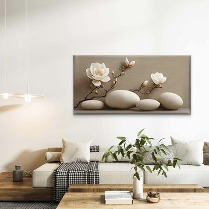 Magnolia Flower with a Rounded Wall Art Canvas Office Home Room Framed 120x60cm - Bella Home Decor
