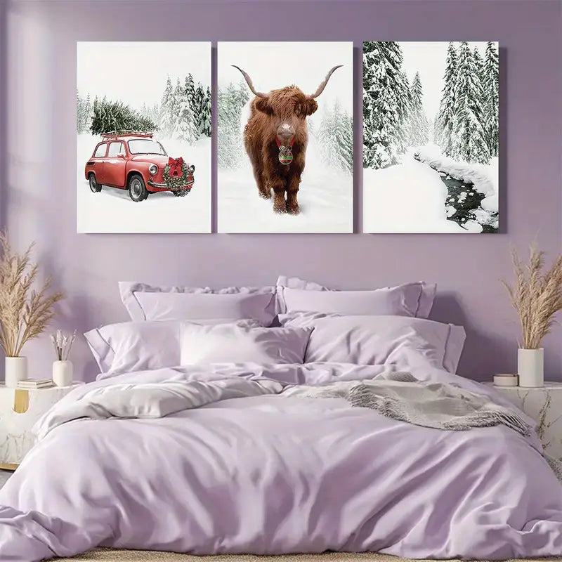 3pcs Enchanting Reindeer & Winter Wonderland Print Metal Print Ready to Hang Art