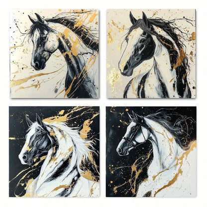 4pcs Elegant Graffiti-Style Horse Sign Wall Art Canvas Framed