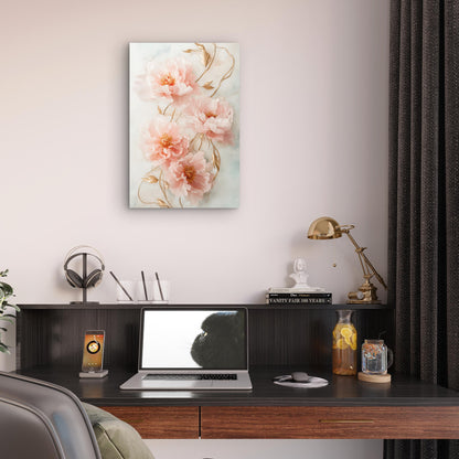 Soft Blush Pink Peony Floral Elegant Gold 40x60cm Metal Print Ready to Hang