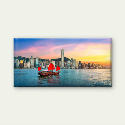 Hong Kong Harbour Sunset Wall Art Canvas Office Home Room Framed 120x60cm