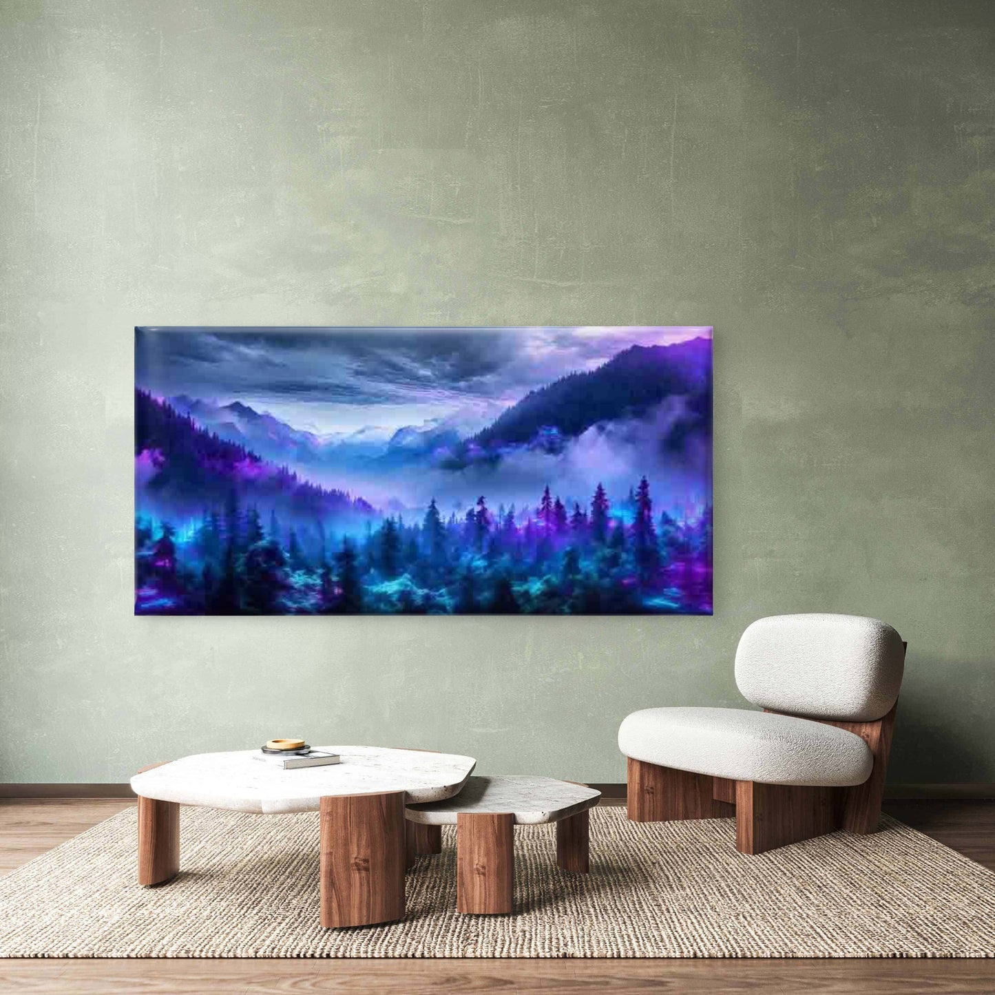 Neon Fantasy Mountain Skyline Wall Art Canvas Office Home Room Framed 120x60cm - Bella Home Decor