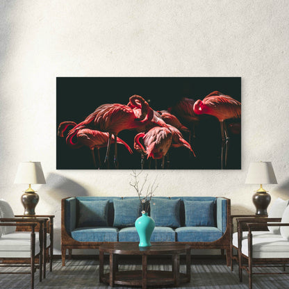 Flamingos At Night By Heike Wall Art Canvas Office Home Room Framed 120x60cm