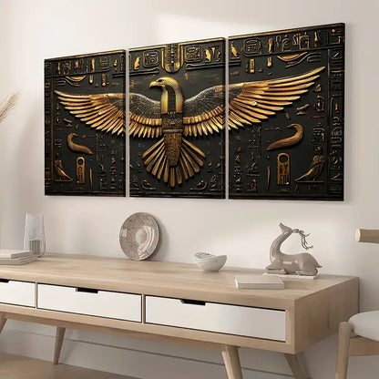 3pcs Abstract Golden Giant Eagle Statue Art Boldness Wall Art Set Canvas Framed 40x60cm - High Quality Print 100% Australian Made Wall Canvas Ready to Hang