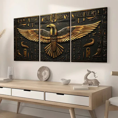 3pcs Abstract Golden Giant Eagle Statue Art Boldness Wall Art Set Canvas Unframed - High Quality Print 100% Australian Made Wall Canvas - Bella Home Decor