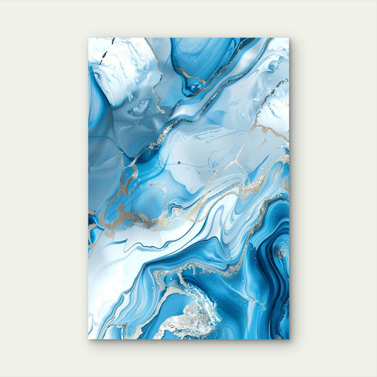 Blue Ocean Fluid Abstract Wave Painting 40x60cm Metal Print Ready to Hang
