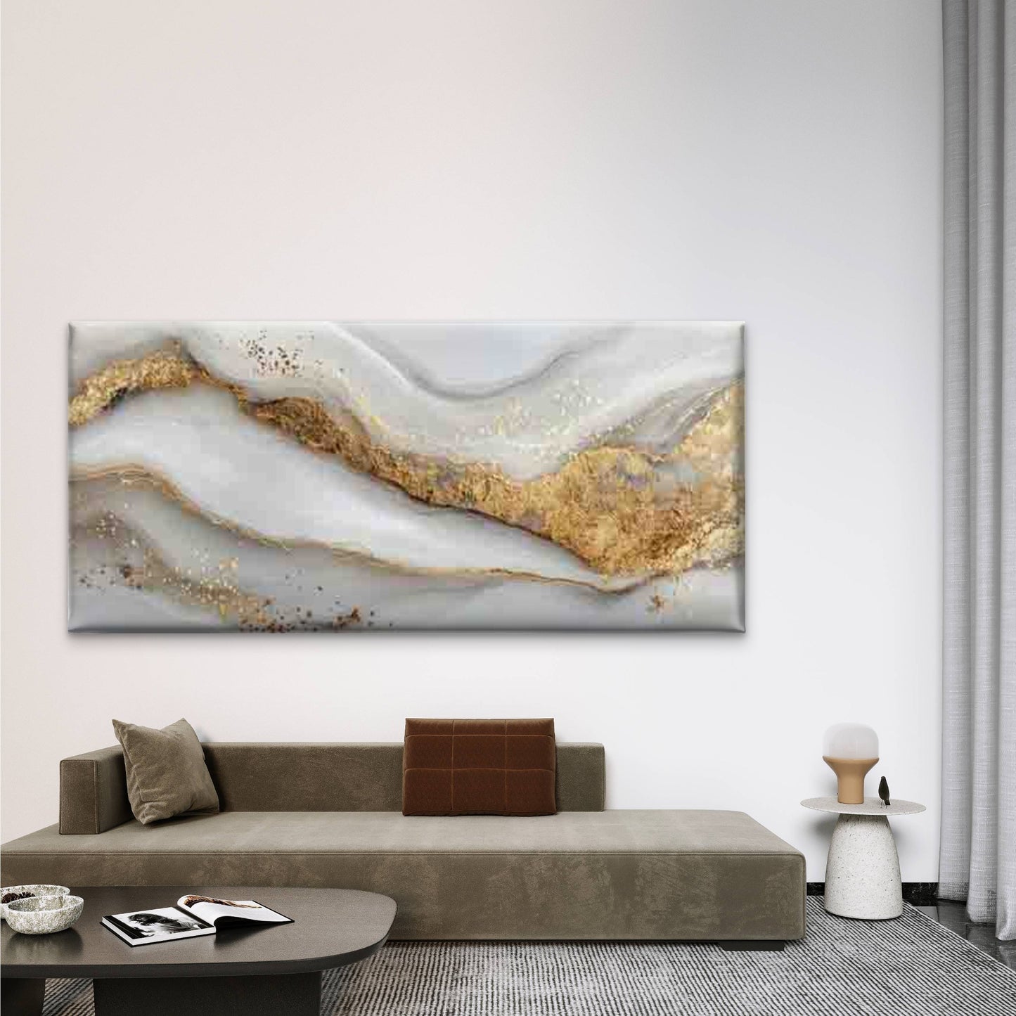 Golden Accent Abstract Line Art Wall Art Canvas Office Home Room Framed 120x60cm