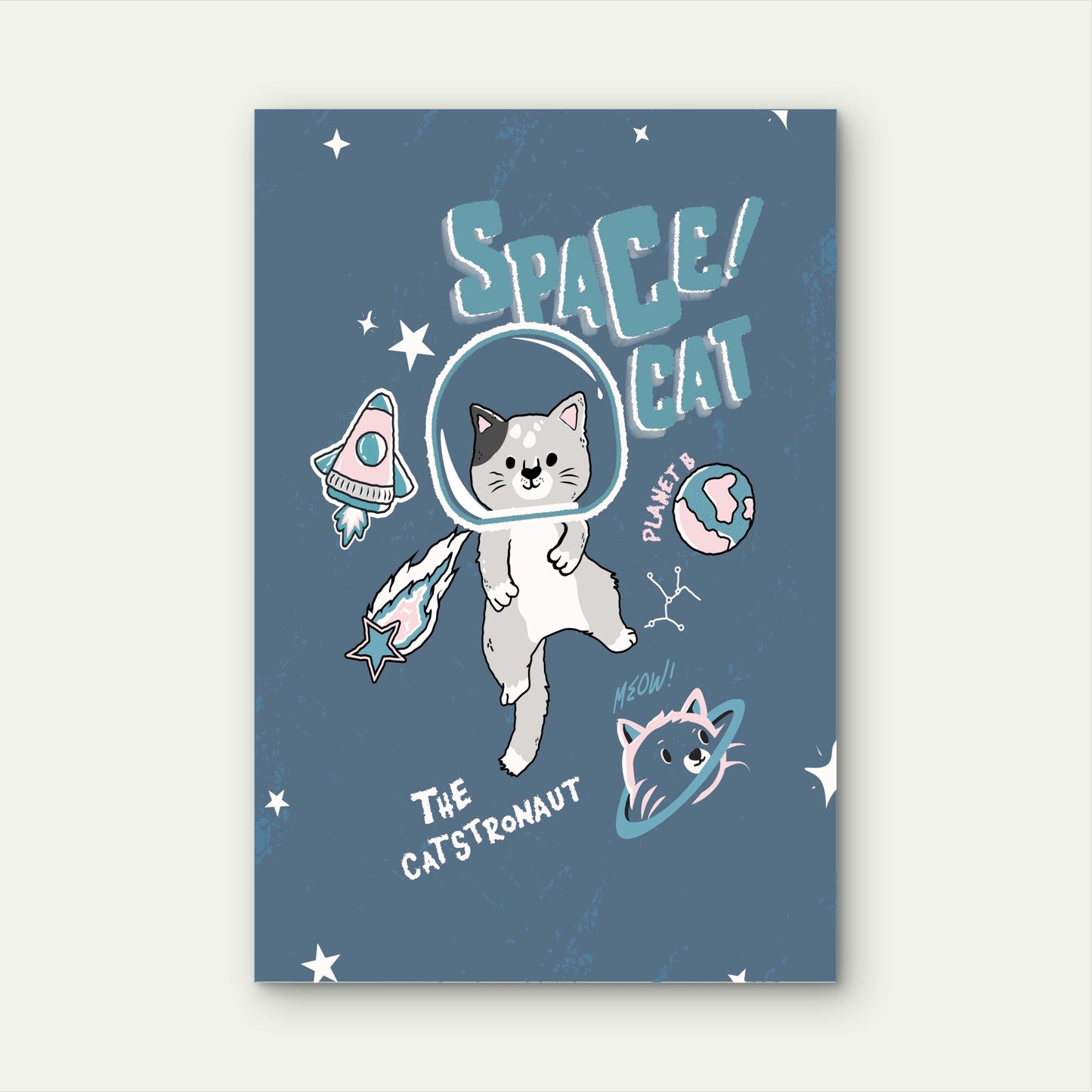 Cute Space Cat The Catstronaut Rocket Planet Doodle 5mm thick Plastic Poster Ready to Hang 90x60cm