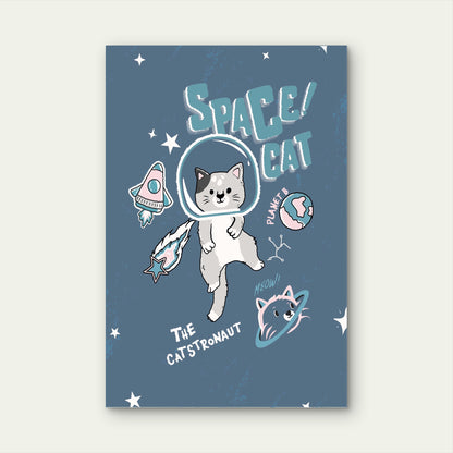 Cute Space Cat The Catstronaut Rocket Planet Doodle 5mm thick Plastic Poster Ready to Hang 90x60cm