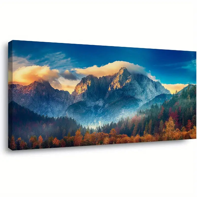 Vibrant Mountain Forest Nature Blue Sky Wall Art canvas office home room framed 120x60cm - Bella Home Decor