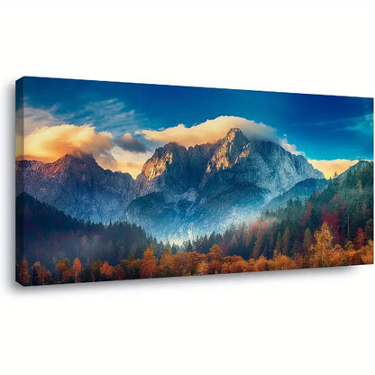 Vibrant Mountain Forest Nature Blue Sky Wall Art canvas office home room framed 120x60cm - Bella Home Decor