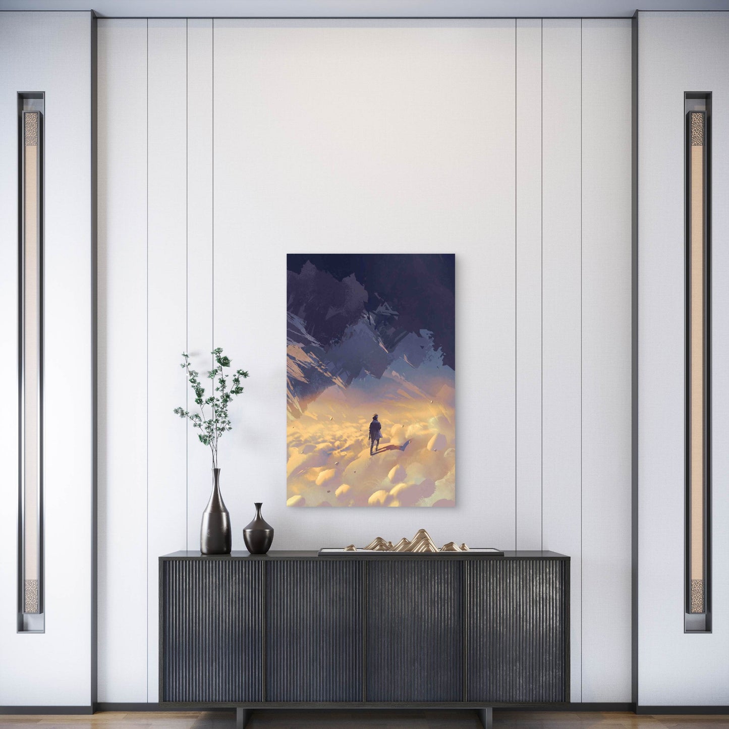 Scenery Surreal World Showing Man Walking Metal Print Ready to Hang