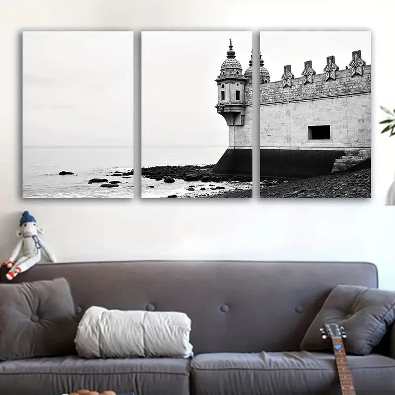 3pcs Black White Coastal Lighthouse Nautical Wall Art Set Canvas Framed 40x60cm - High Quality Print 100% Australian Made Wall Canvas Ready to Hang - Bella Home Decor