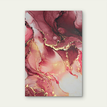 Burgundy Pink Abstract Gold Fluid Marble 40x60cm Metal Print Ready to Hang