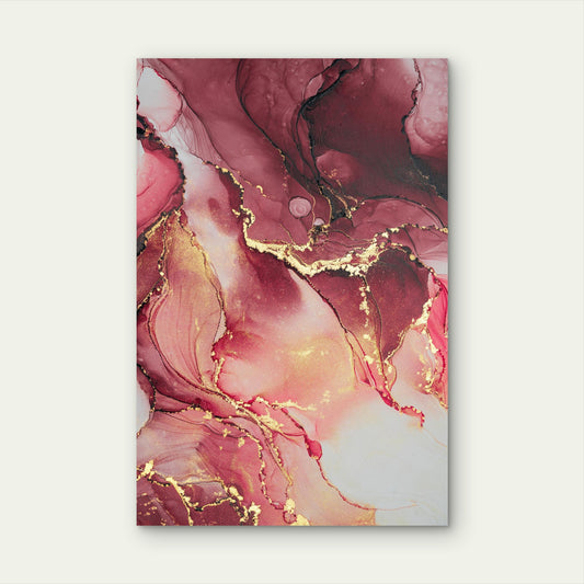 Burgundy Pink Abstract Gold Fluid Marble 40x60cm Metal Print Ready to Hang
