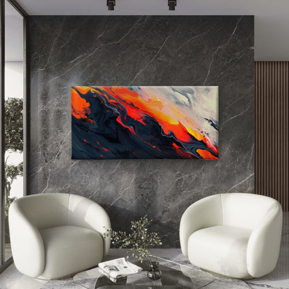 Abstract Fluid & Lava Black Wall Art Canvas Office Home Room Framed 120x60cm