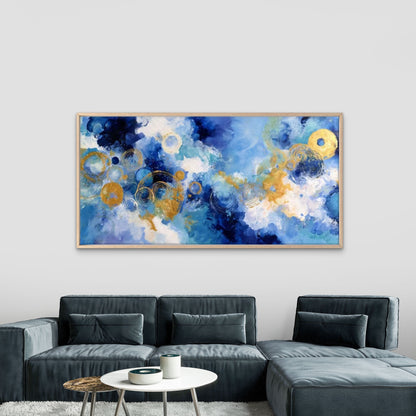 Modern Navy to Sky Blue Ombre Wall Art Canvas Office Home Room Framed 120x60cm