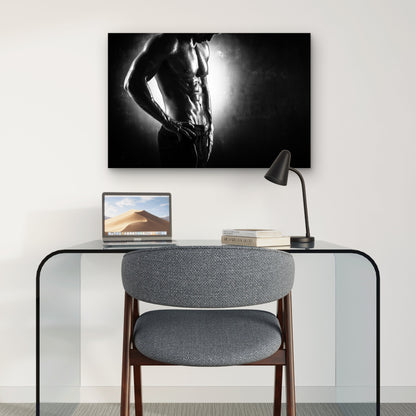 Muscular Man Torso Abs Black and White Fitness Workout 5mm thick Plastic Poster Ready to Hang 90x60cm