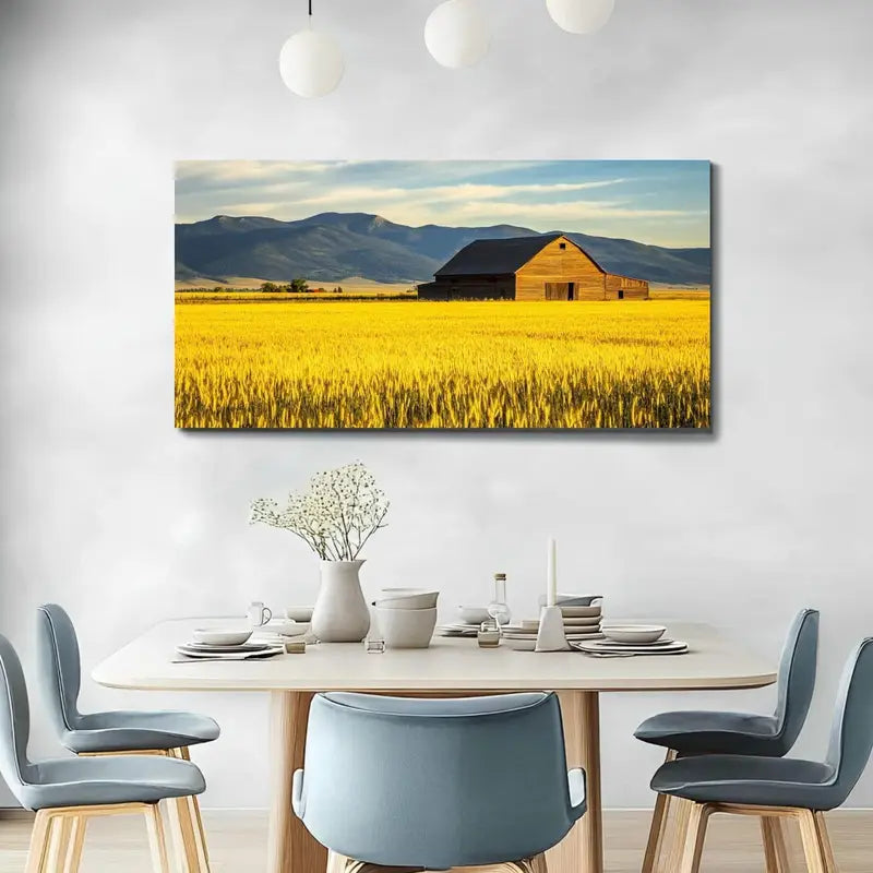 Summer Sunset Old Barn Rye Field Rural Montana Wall Art canvas office home room framed 120x60cm - Bella Home Decor