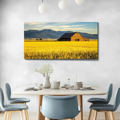 Summer Sunset Old Barn Rye Field Rural Montana Wall Art canvas office home room framed 120x60cm - Bella Home Decor