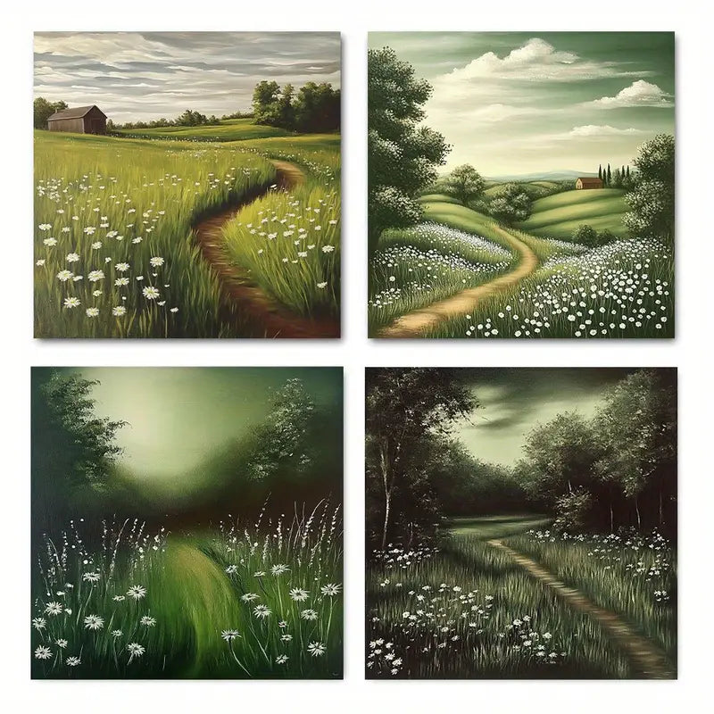 4pcs Vintage Farmhouse Country Deco Wall Art Canvas Framed