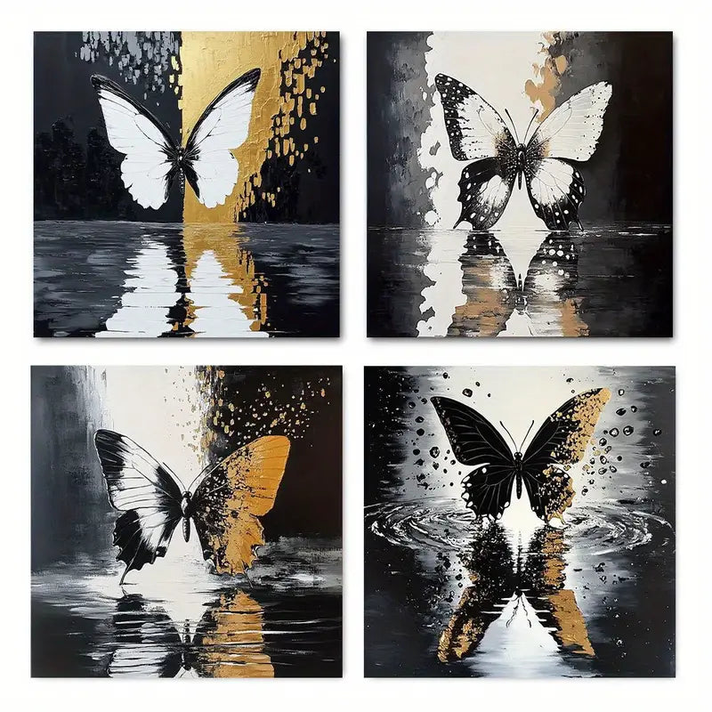 4pcs  Black Butterfl Picture Modern Artwork   Wall Art Canvas Framed