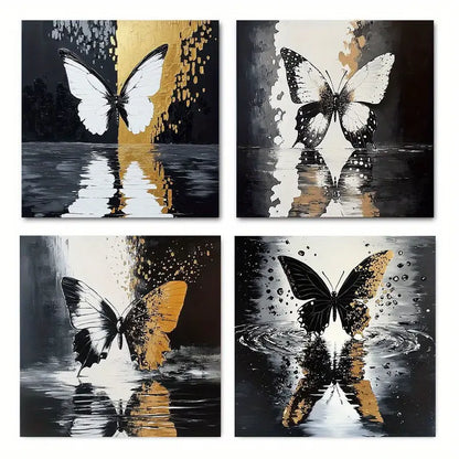 4pcs  Black Butterfl Picture Modern Artwork   Wall Art Canvas Framed